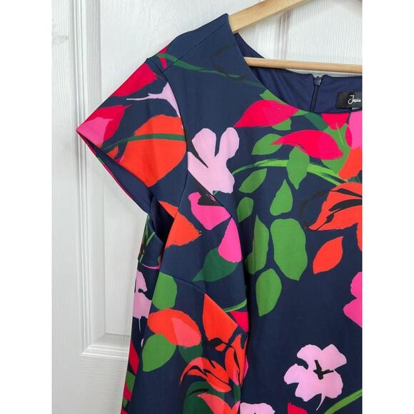 Jessica Howard Navy Floral Pattern Short  Cap Sleeves Crew Neck A Line Dress 22W - Picture 4 of 12